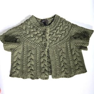 BCBG Maxazria 100% wool bolero cropped sweater shrug cable knit olive sz M
